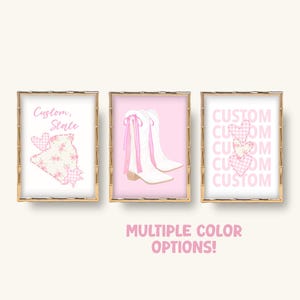 Custom Pink Coquette Gingham Patchwork Dorm Art: Country College Boots Print (Digital Download)