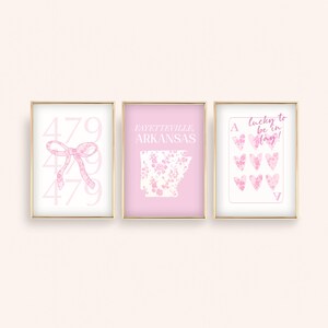 Light baby pink arkansas college fayetteville love shack floral coquette preppy bow 3 set posters college girl dorm decor