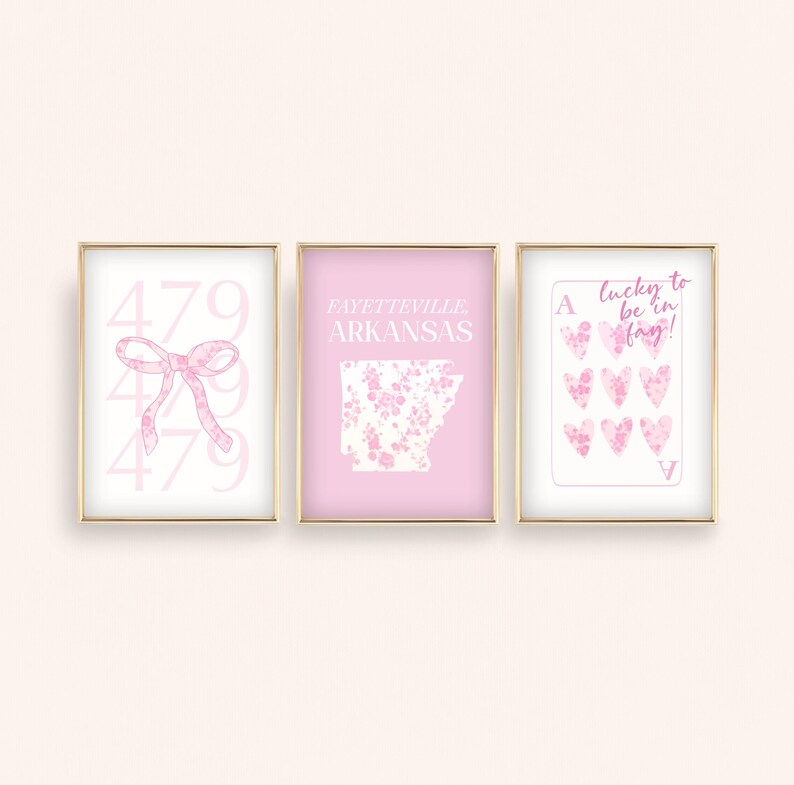Light baby pink arkansas college fayetteville love shack floral coquette preppy bow 3 set posters college girl dorm decor
