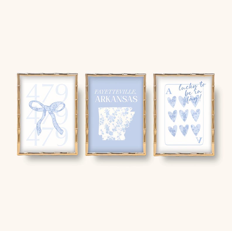 Baby blue bows and toile floral print coquette arkansas college wall art prints dorm decor