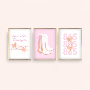 Knoxville Tennessee Wall Art: Preppy Gingham Orange Dorm Decor (Digital Download, Set of 3)
