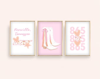 Knoxville Tennessee Wall Art: Decorazione per dormitorio con motivo a quadretti arancioni e stile preppy (download digitale, set di 3)