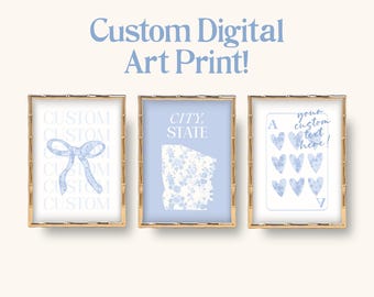 Blauwe toile bloemen aangepaste slaapzaal meisjes coquette kamer decor (digitale download, set van 3)