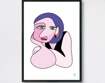 Minimalist introspective poster – Illustration of a woman and emotion – Contemporary wall art
