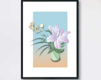 Póster minimalista de flores – Ilustración digital – Decoración botánica para pared – Póster moderno
