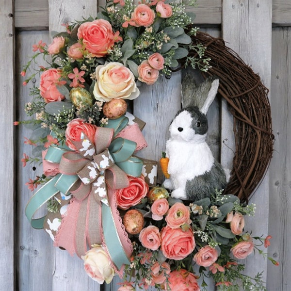 Easter Bunny Wreath,Easter Wreath,Wreaths for Front Door,Spring Bunny Wreath for Front Door,Easter Rabbit Porch Decor,Wreaths for Front Door