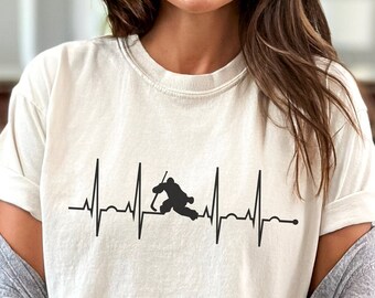 Ice Hockey Goalie Mom heartbeat shirt birthday gift for her or him, Hockey coach t shirt, hockey dad t-shirt,graphic hockey T shirt