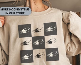 Fun hockey Mom checkered sweatshirt, hockey mom birthday gift, shirt for hockey mom, comfort colors graphic hockey shirt for mothers day