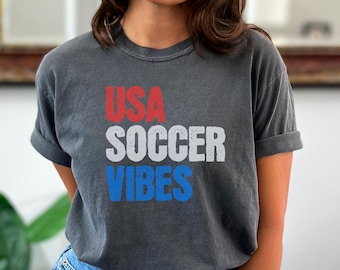 Proud American soccer fan tshirt, American soccer lover gift, comfort colors gift for USA soccer mom, patriotic graphic soccer t-shirt gift