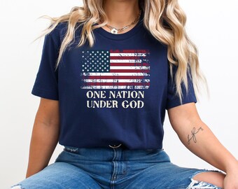 USA American flag patriotic tshirt gift for her or him, USA graphic T-shirt, One nation under God American flag freedom shirt, USA flag gift