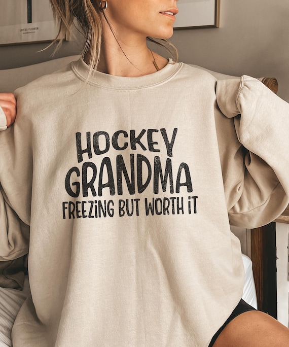 Funny freezing cold Hockey grandma sweatshirt gift for her birthday, new grandma hockey shirt, hockey grandma gift, ice hockey grandma life