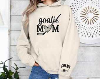 Custom Hockey goalie mom hoodie gift from hockey goalie player, personalized hooded sweatshirt hockey goalie mama, shirt from hockey player