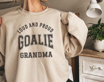 Fun hockey grandma sweatshirt gift for her birthday, grandma hockey shirt, ice hockey goalie Gigi, hockey Mimi sweater hockey grandma
