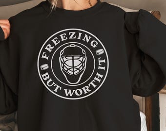 Funny freezing Ice hockey mom sweatshirt gift for her birthday, mothers day hockey goalie mom shirt, hockey mom life sweater hockey mom gift
