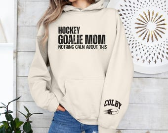 Custom Hockey goalie mom hoodie gift from hockey goalie player, personalized hooded sweatshirt hockey goalie mama, shirt from hockey player