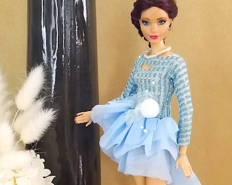 PERLA | para muñecas 1/6 muñecas de 11,5 pulgadas muñecas de 28-30 cm | Conjunto de muñeca vestido con bisutería de perlas y tacones altos | vestido de noche