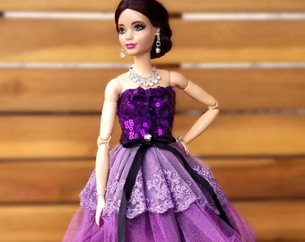 HOLLYWOOD | Gala evening doll dress for dolls 1/6 with high-quality jewelry set | Dress for fashion dolls | Dress for 11.5 inch doll