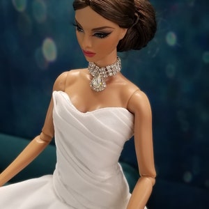 MEGHAN | White wedding dress with satin underskirt for FR, BB and other fashion dolls | with jewels and shoes | For Integrity Toys