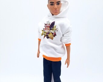 KENNY | Hoodie and real jeans for male dolls 30 cm | with white trendy sneakers suitable for BB man large doll | Doll set