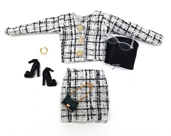 OFFICE  | Sekretärinnendress für Fashiondolls 1:6 |  Twill-Jacket mit Minirock, Handtasche & Schmuck passend für Fashion Royalty und Nuface