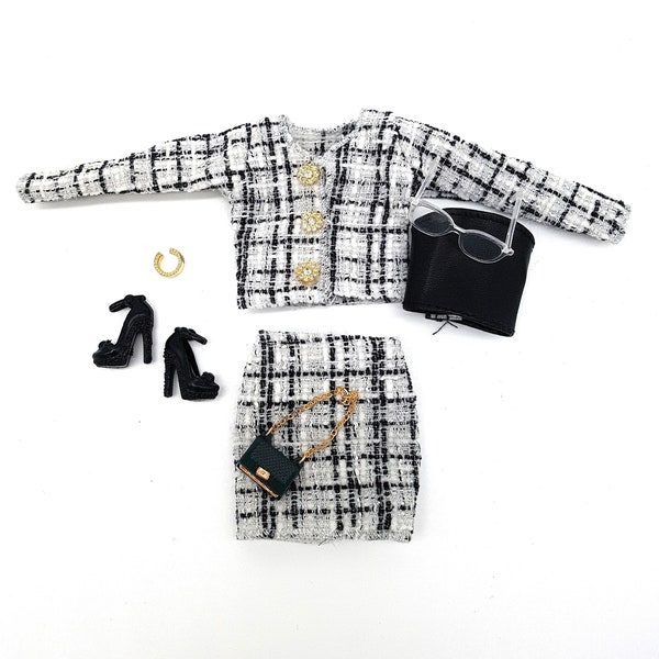 OFFICE  | Sekretärinnendress für Fashiondolls 1:6 |  Twill-Jacket mit Minirock, Handtasche & Schmuck passend für Fashion Royalty und Nuface