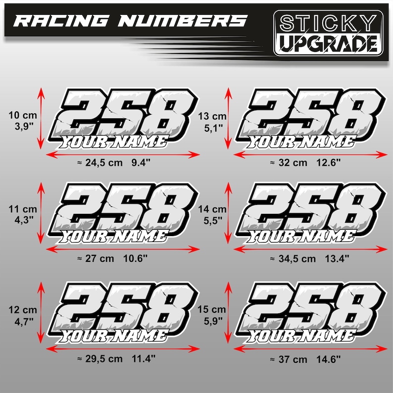 3 Pcs Custom Racing Numbers and Name, Vinyl Stickers, UV Laminated ...