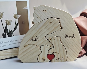 Houten beer familie puzzel, familie aandenken cadeau, gegraveerde familienaam puzzel, dierenfamilie, cadeau voor ouders, vaderdagcadeau, cadeau voor kinderen