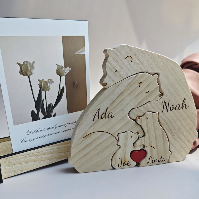 Bären-Familienpuzzle aus Holz, Familienandenken, graviertes Familiennamen-Puzzle, Tierfamilie, Geschenk für Eltern, Vatertagsgeschenk, Geschenk für Kinder Bild 6