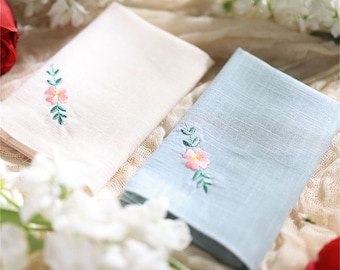 Linen Embroidered Handkerchief-Wedding Gift-Bridal Handkerchief-Embroidered Handkerchiefs-Wild Flower Handkerchief-Hand Embroidery-Mom Gift