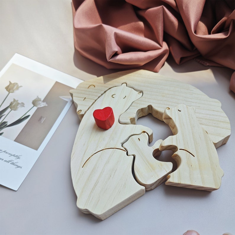 Bären-Familienpuzzle aus Holz, Familienandenken, graviertes Familiennamen-Puzzle, Tierfamilie, Geschenk für Eltern, Vatertagsgeschenk, Geschenk für Kinder Bild 8