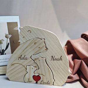 Bären-Familienpuzzle aus Holz, Familienandenken, graviertes Familiennamen-Puzzle, Tierfamilie, Geschenk für Eltern, Vatertagsgeschenk, Geschenk für Kinder Bild 2