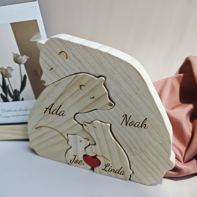 Bären-Familienpuzzle aus Holz, Familienandenken, graviertes Familiennamen-Puzzle, Tierfamilie, Geschenk für Eltern, Vatertagsgeschenk, Geschenk für Kinder Bild 7