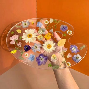 Palette de peintres, palette de peinture florale, décoration botanique, fleurs pressées réelles, cadeau pour artiste créatif, outil pour amateur d'art, fête des mères