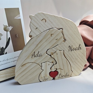 Bären-Familienpuzzle aus Holz, Familienandenken, graviertes Familiennamen-Puzzle, Tierfamilie, Geschenk für Eltern, Vatertagsgeschenk, Geschenk für Kinder Bild 4