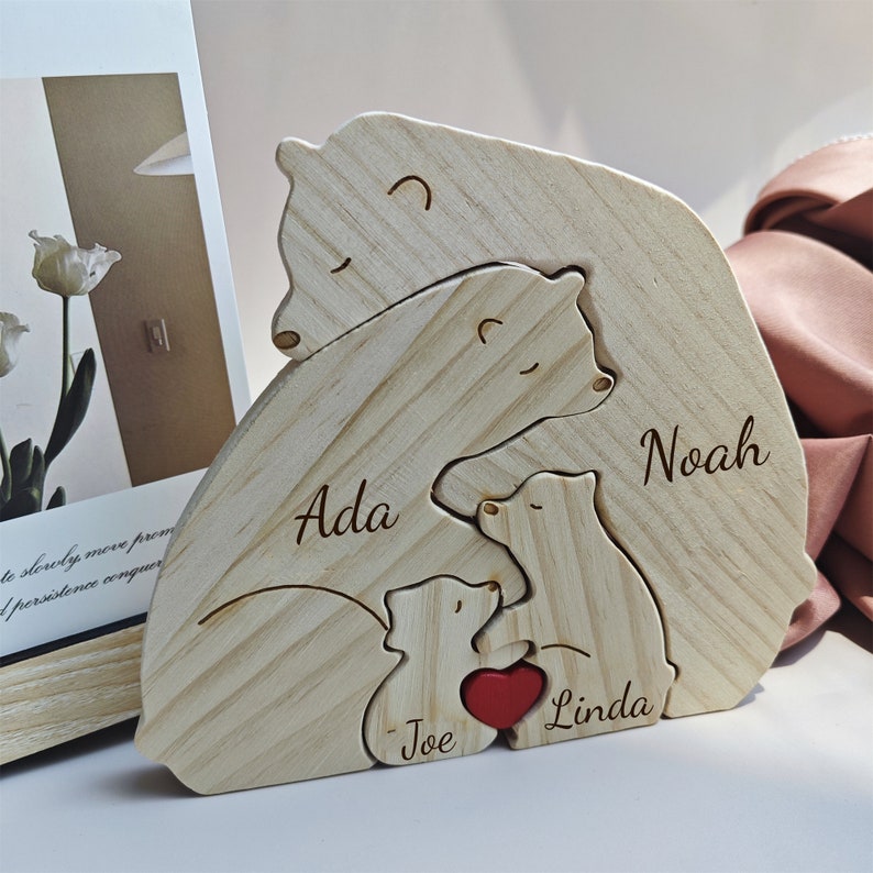 Bären-Familienpuzzle aus Holz, Familienandenken, graviertes Familiennamen-Puzzle, Tierfamilie, Geschenk für Eltern, Vatertagsgeschenk, Geschenk für Kinder Bild 4