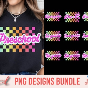 Rainbow Checkered School Grade Png Bundle, First Day Of School Png, Welcome Back To School Png, Teacher Shirt Png, Checkered Teacher Png