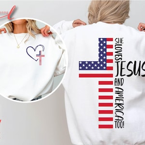 She Loves Jesus And America Too PNG: 4th of July Distressed Design (Digital Download