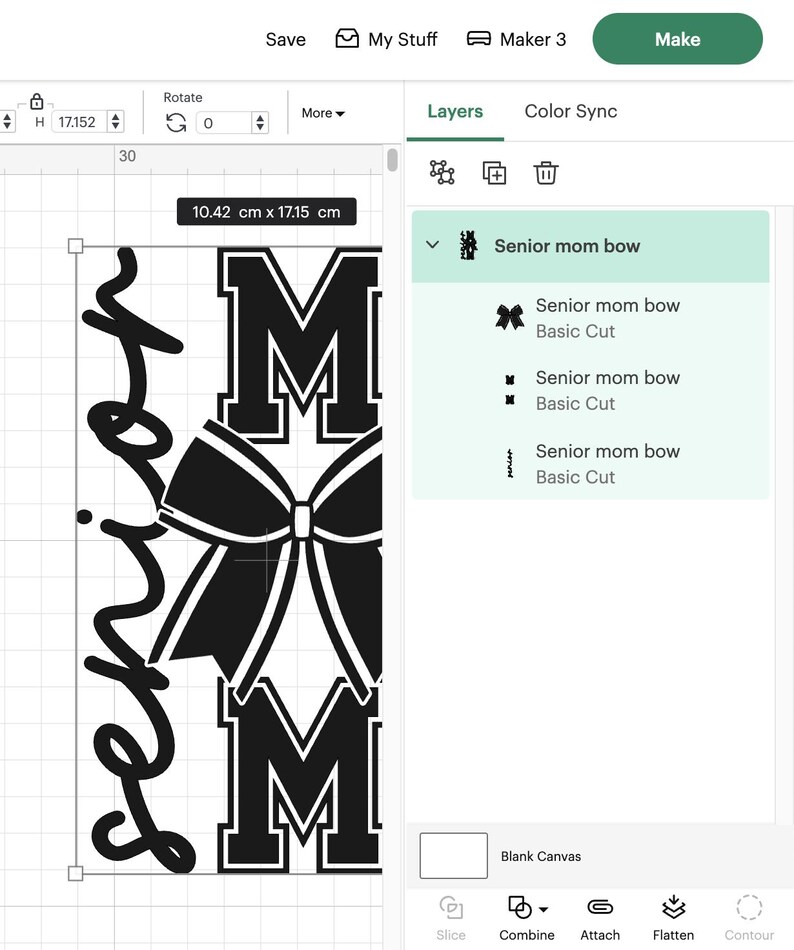 May include: Black and white design for a senior mom bow with the word "senior" written in a cursive font and the letter "M" in a block font. The design includes a large bow with a white ribbon.
