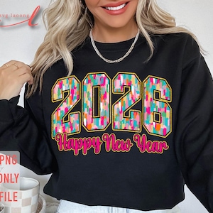 2026 Happy New Year PNG: Brushstroke Glitter Design (Digital Download) image 1
