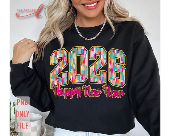 2026 Happy New Year PNG: Brushstroke Glitter Design (Digital Download)
