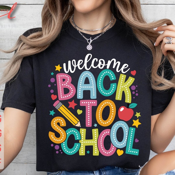Welkom terug op school SVG, 1e dag van school SVG, terug naar school SVG, eerste dag van school SVG, Hallo school shirt, terug naar school shirt