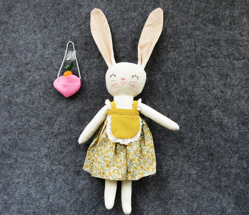 Handmade Rabbit Doll Wearing a Floral Dress, Long Ear Bunny Doll Etsy