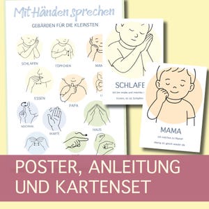 Babygebarenposter & leerkaarten – Flashcards Babygebarentaal Duits – 12 eerste gebaren voor baby's
