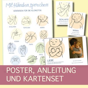 Babygebärden Poster & Lernkarten – Flashcards Baby Zeichensprache deutsch – 12 erste Gebärden für Babys