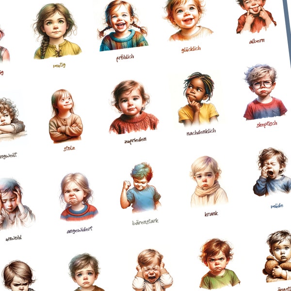 20 Gefühle Poster Gefühlskarten Kinder Plakat Chart Emotionen Kinderzimmer Kita