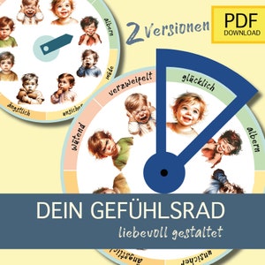 Gefühlsuhr UND  Gefühlsrad für Kinder Chart 8 Emotionen zeigen Kinderzimmer Kita Gefühle lernen Emotionsrad Montessori Vorschule