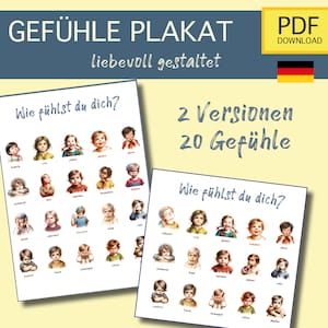 Póster 20 Sentimientos Tarjetas De Sentimientos Póster Infantil Gráfico Emociones Habitación Infantil Kita