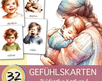 Set di 32 carte emozionali per bambini | Regalo carte emozioni flashcard Montessori Waldorf asilo nido autoregolamentazione carte sentimenti prescolari reali