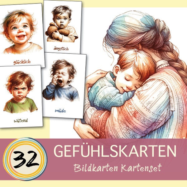 Set 32 Gefühlskarten für Kinder | Geschenk Emotionskarten Flashcards Montessori Waldorf Kita  Selbstregulation Vorschule Gefühlekarten real