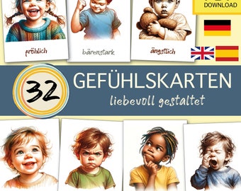 32 Gefühlskarten Kinder Emotionskarten Flashcards Montessori Waldorf Kita Kindergarten Set Bundle diversitätsbewusst Vorschule Homeschool